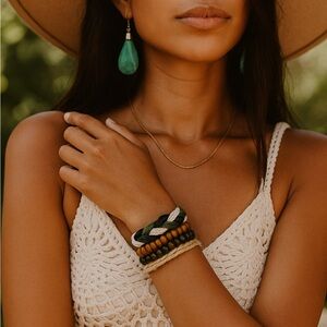 🧘‍♂️ ☮️ Stylish Boho Braided Bracelet Set with Beads. Earthy Natural Colors ☀️